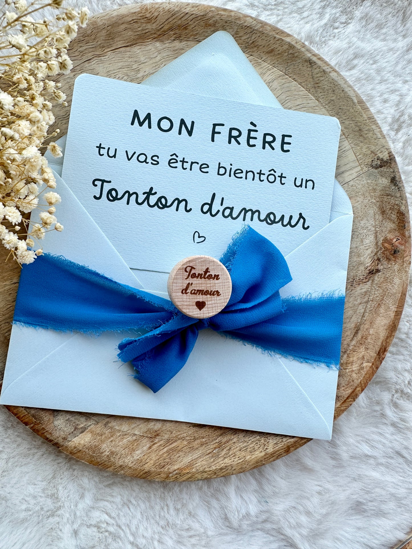 Annonce de grossesse décapsuleur/bouchon bouteille et carte pour tonton d'amour bleu
