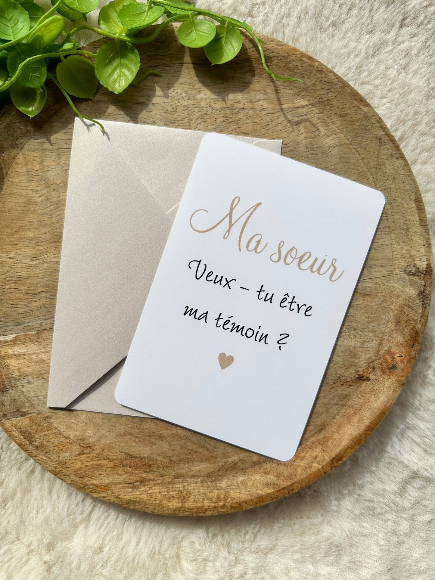 Carte demande de témoin de mariage beige ma soeur