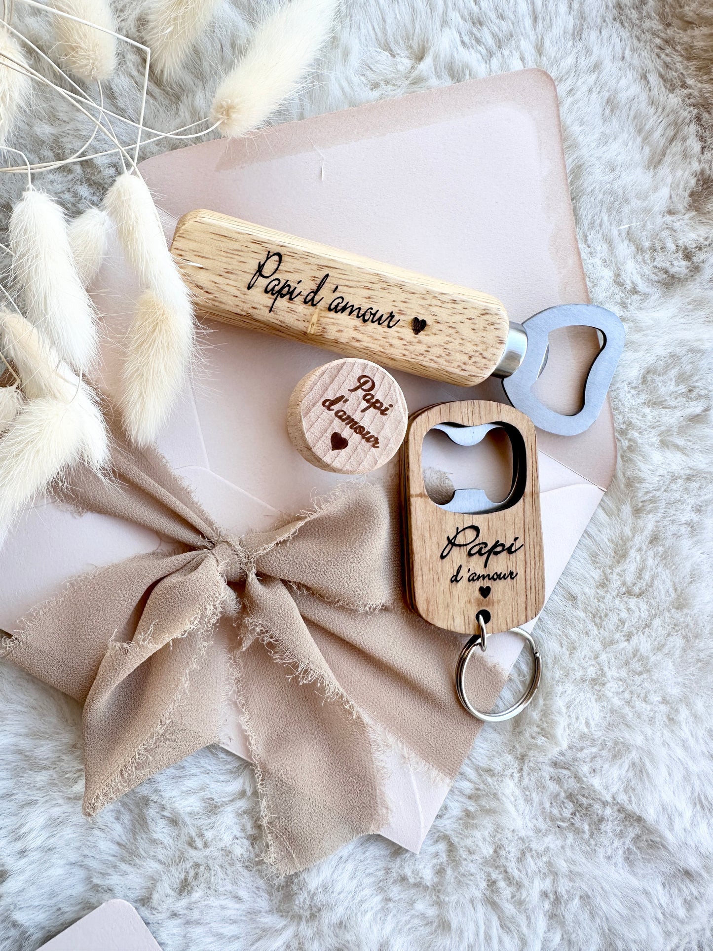 Annonce de grossesse décapsuleur/bouchon bouteille et carte pour papi d'amour Beige