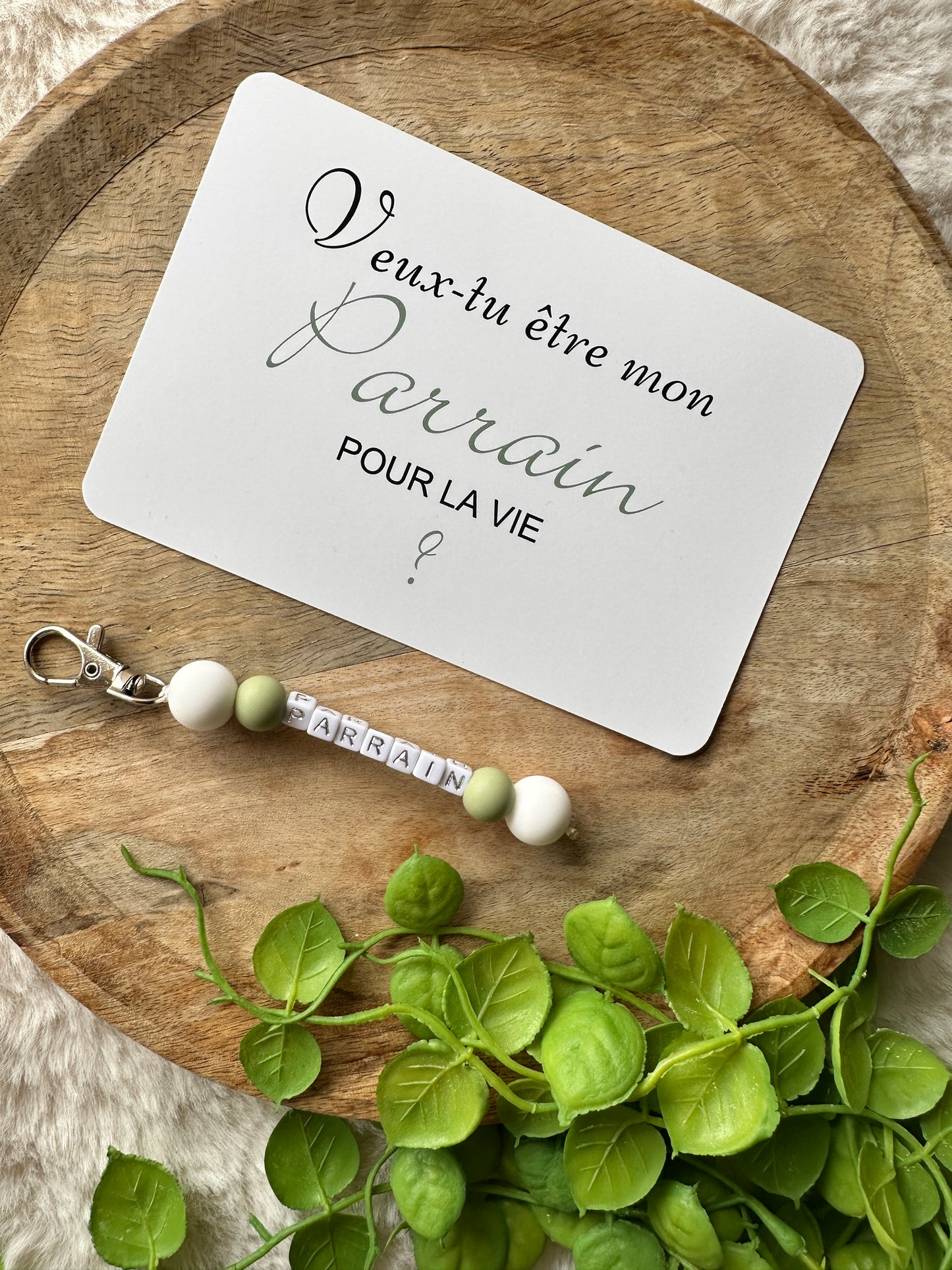 Annonce grossesse carte porte-clés parrain vert