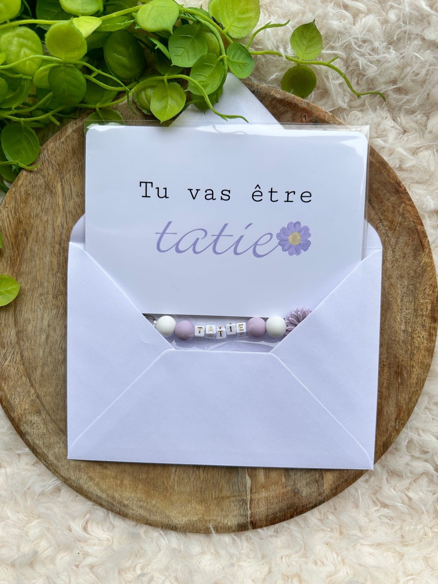 Annonce grossesse tatie carte porte-clés en perles violettes