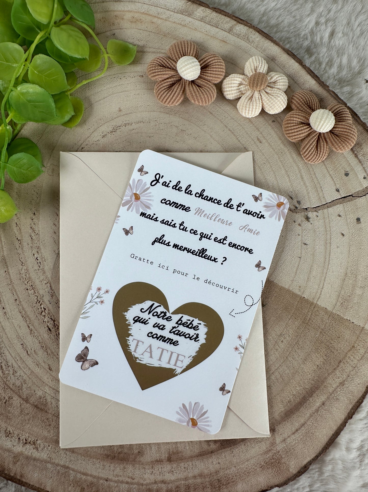 Carte à gratter famille surprise coeur doré marguerite