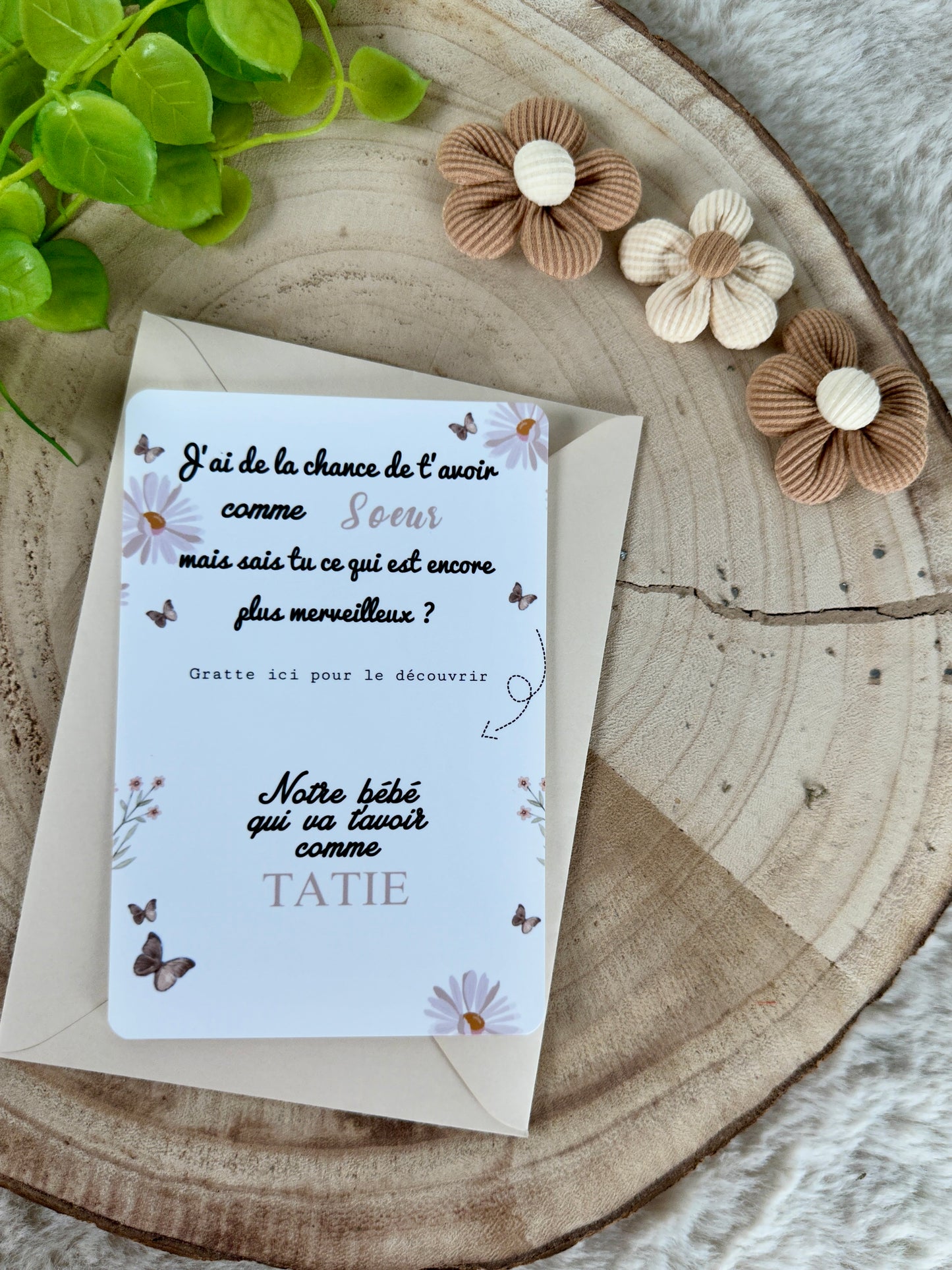Carte à gratter famille surprise coeur doré marguerite