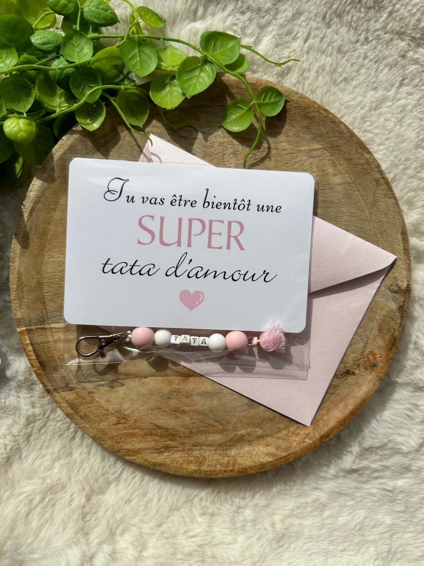 Annonce grossesse carte porte-clés en perles rose pompon tata Annonce ton Bonheur