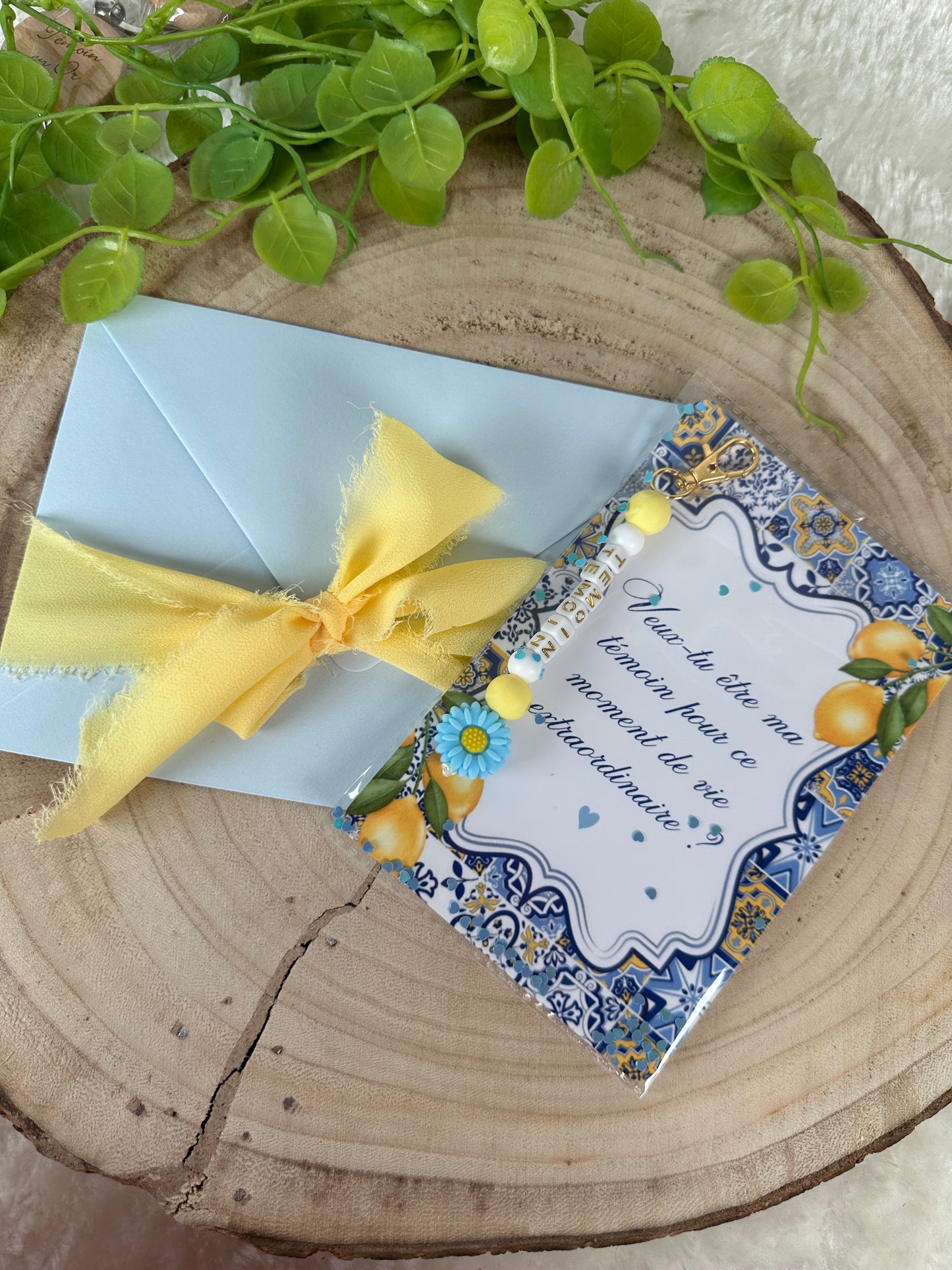 Demande témoin carte et porte clé dolce vita bleu jaune