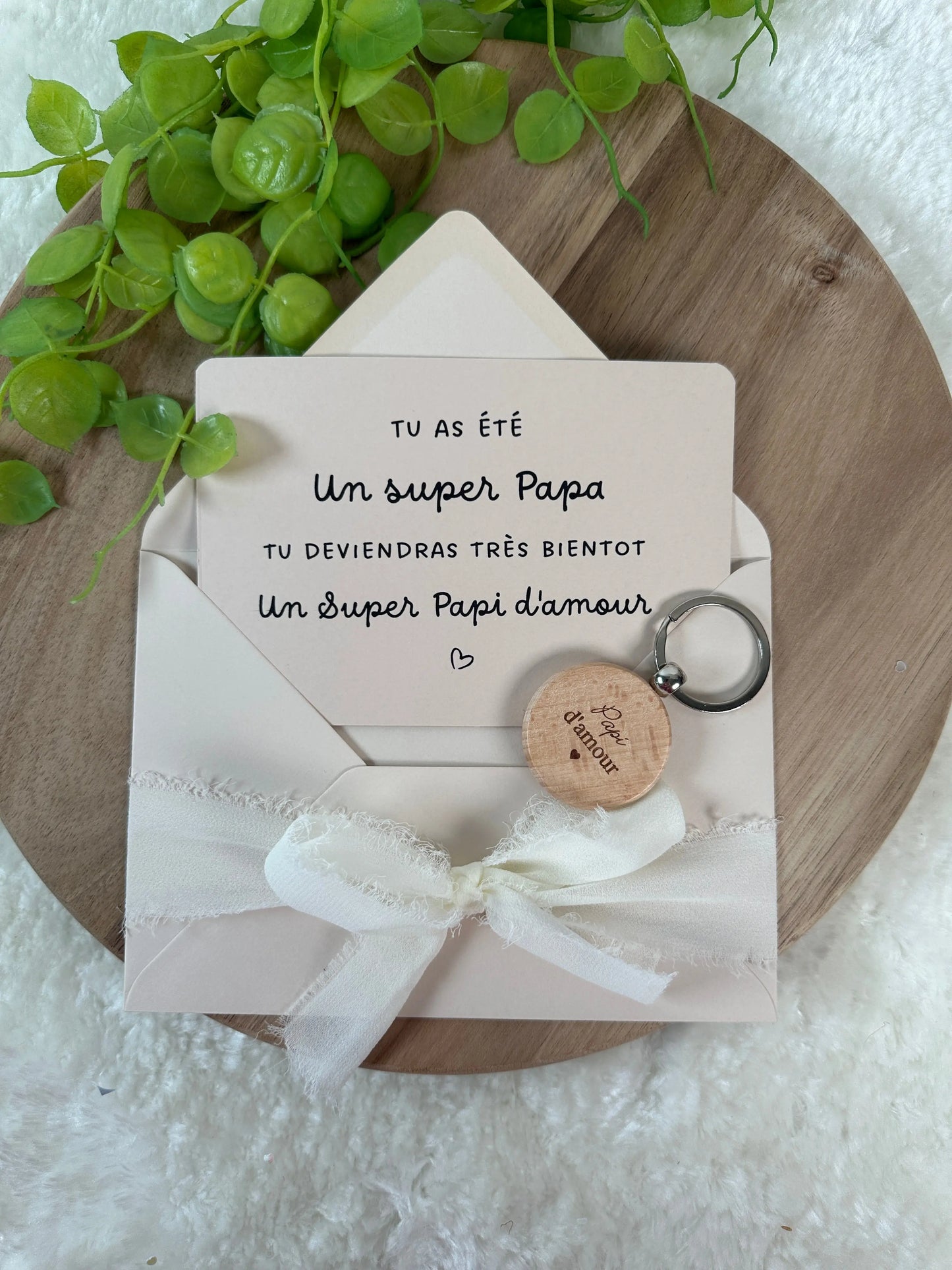 Annonce grossesse papi carte avec petit porte clé en bois pour papi d’amour Annonce ton Bonheur