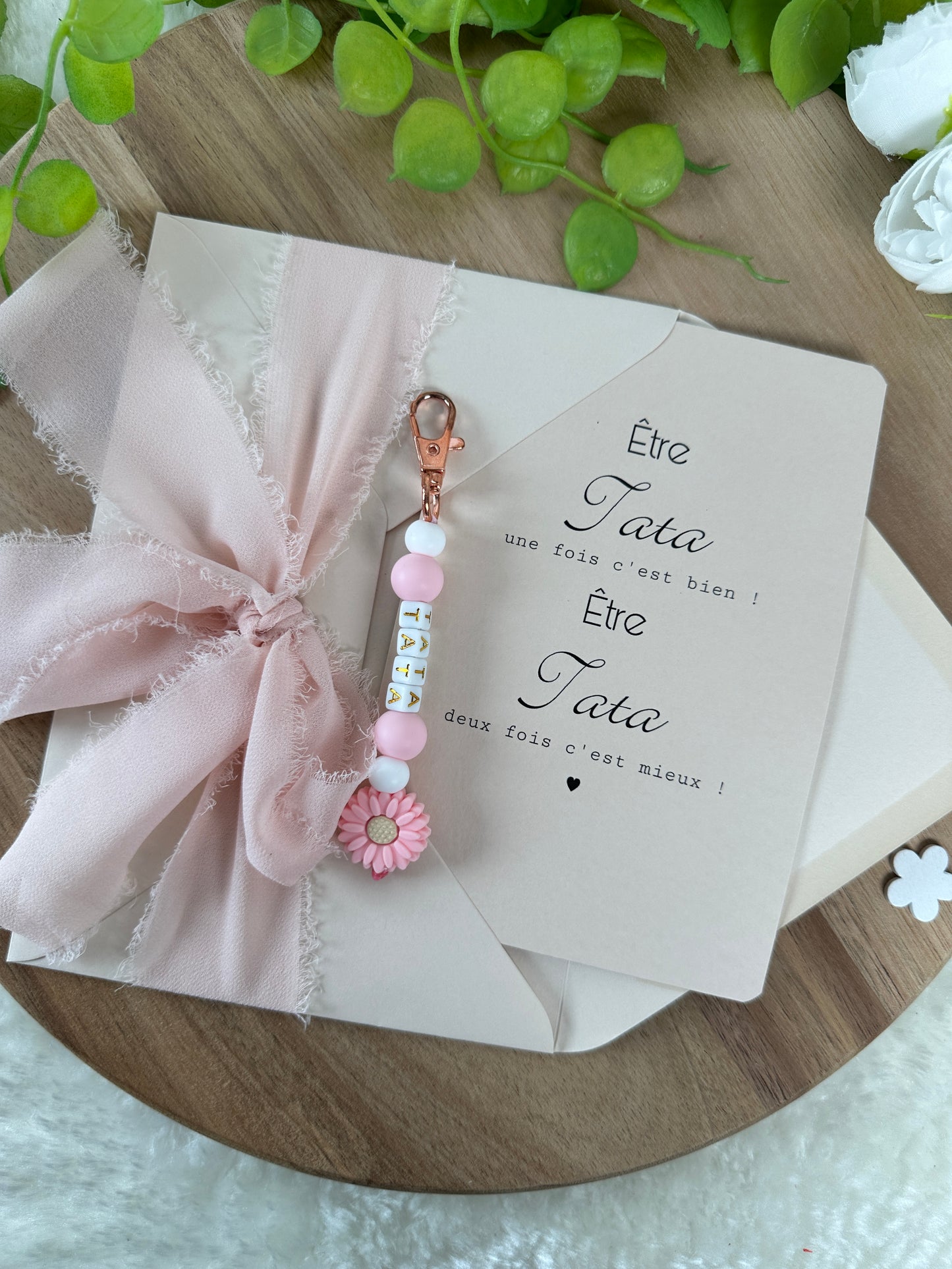 Annonce grossesse carte porte clé rose clair pour tata (soeur, meilleure amie, cousine, amie)