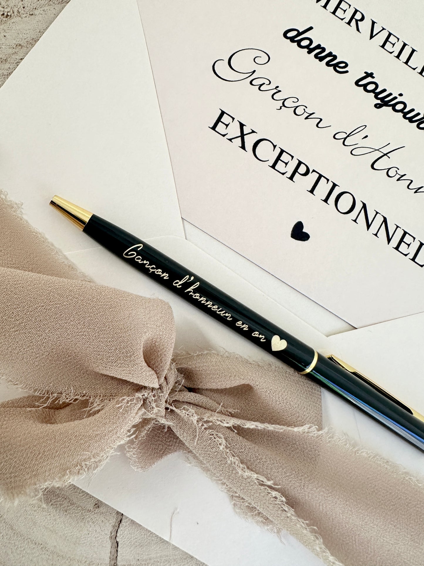 Demande garçon d'honneur carte et stylo "garçon d'honneur en Or" beige