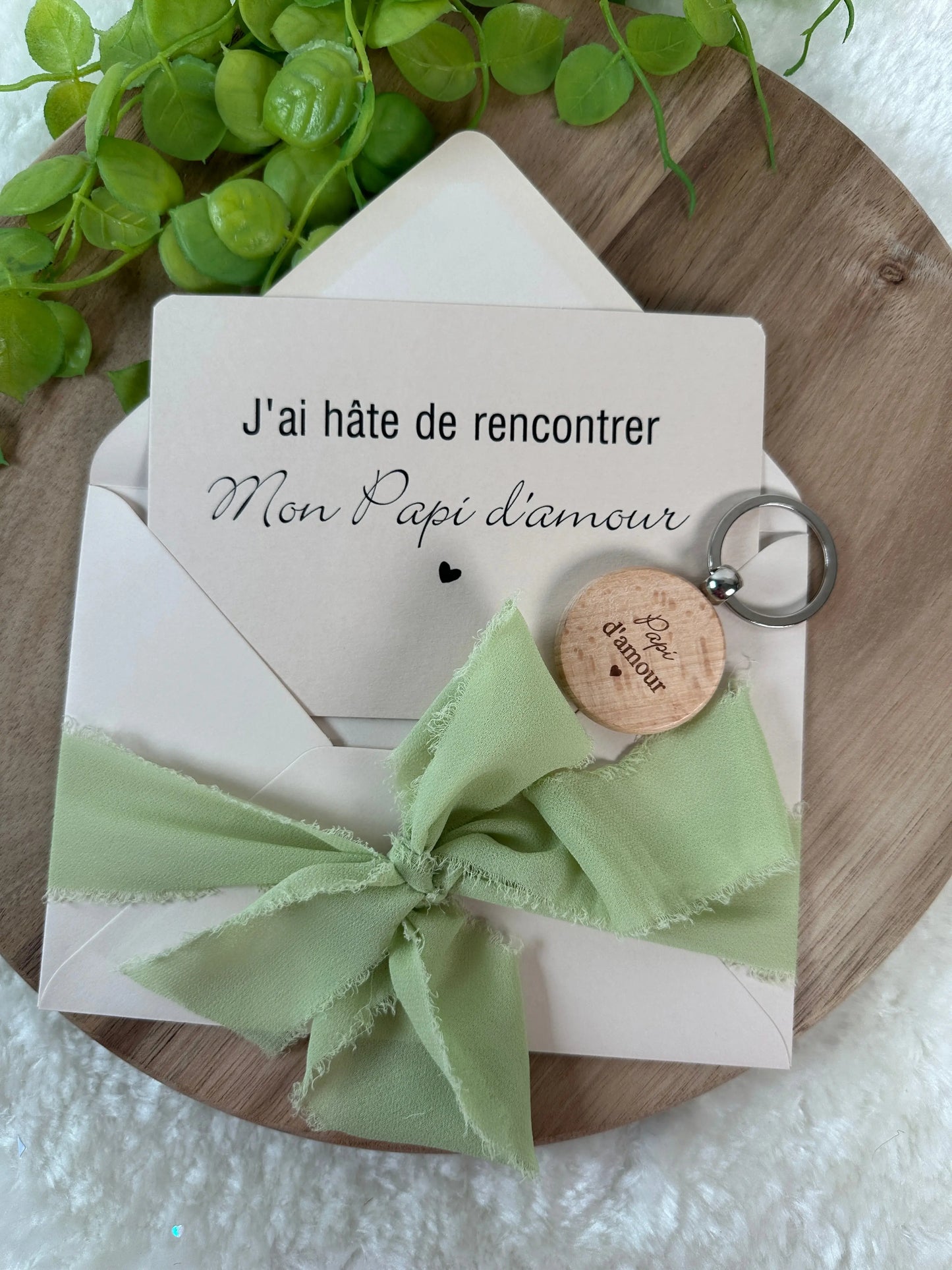 Annonce grossesse papi carte avec petit porte clé en bois pour papi d’amour Annonce ton Bonheur