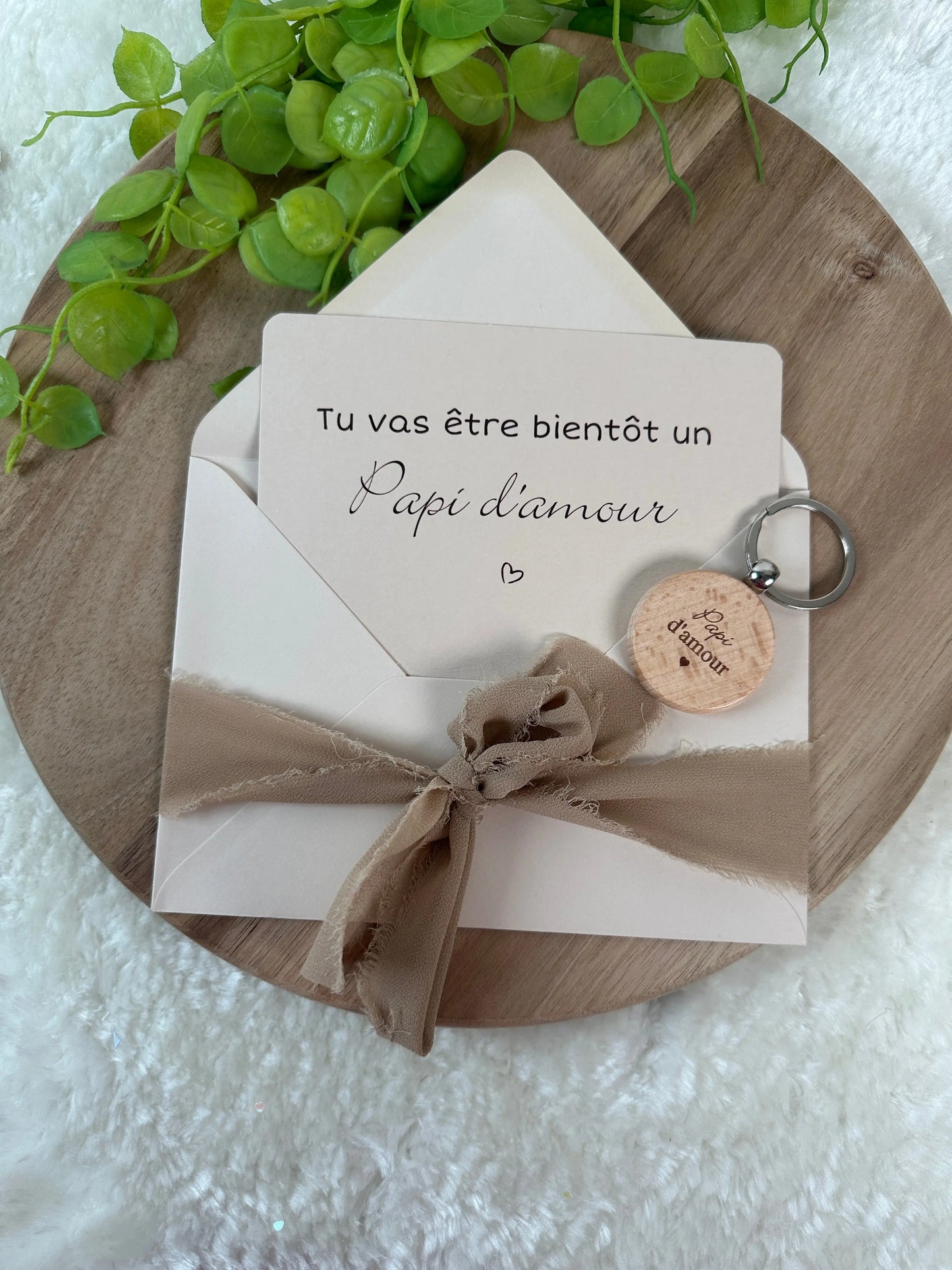 Annonce grossesse papi carte avec petit porte clé en bois pour papi d’amour Annonce ton Bonheur
