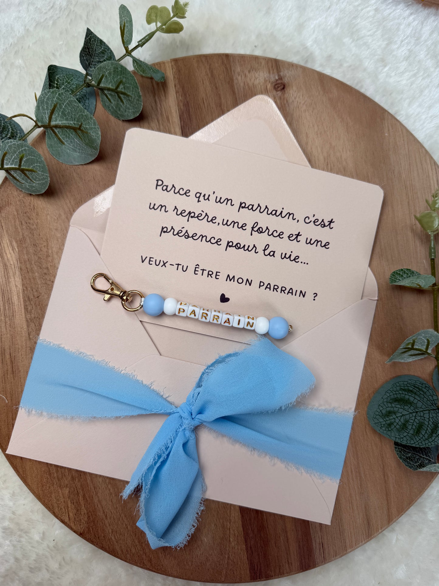 Annonce grossesse carte porte-clés parrain bleu ciel