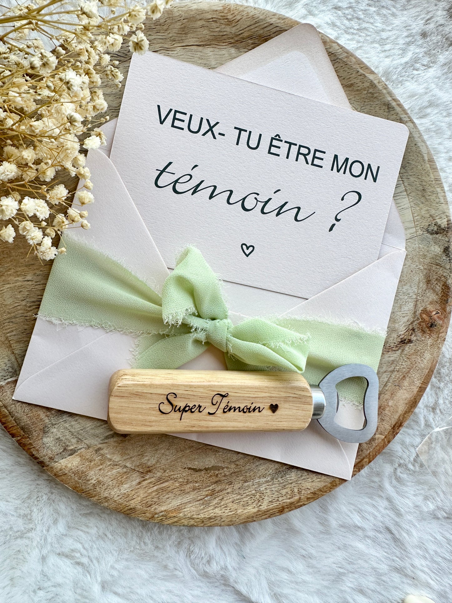 Demande témoin de mariage avec décapsuleur beige