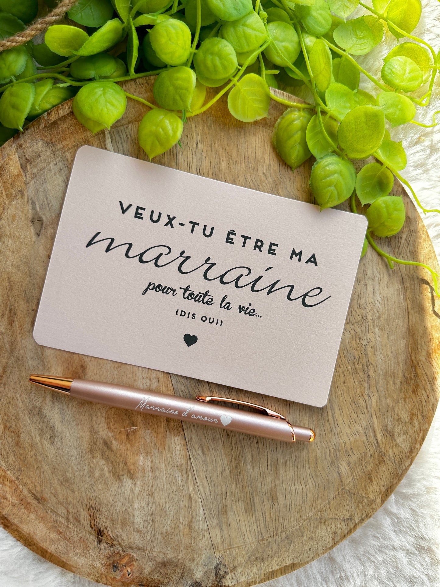 Annonce grossesse carte et stylo "marraine d'amour"