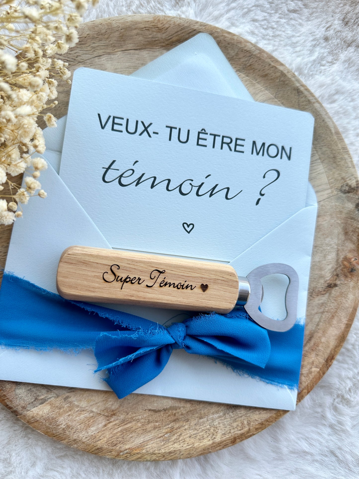 Demande témoin de mariage avec décapsuleur bleu