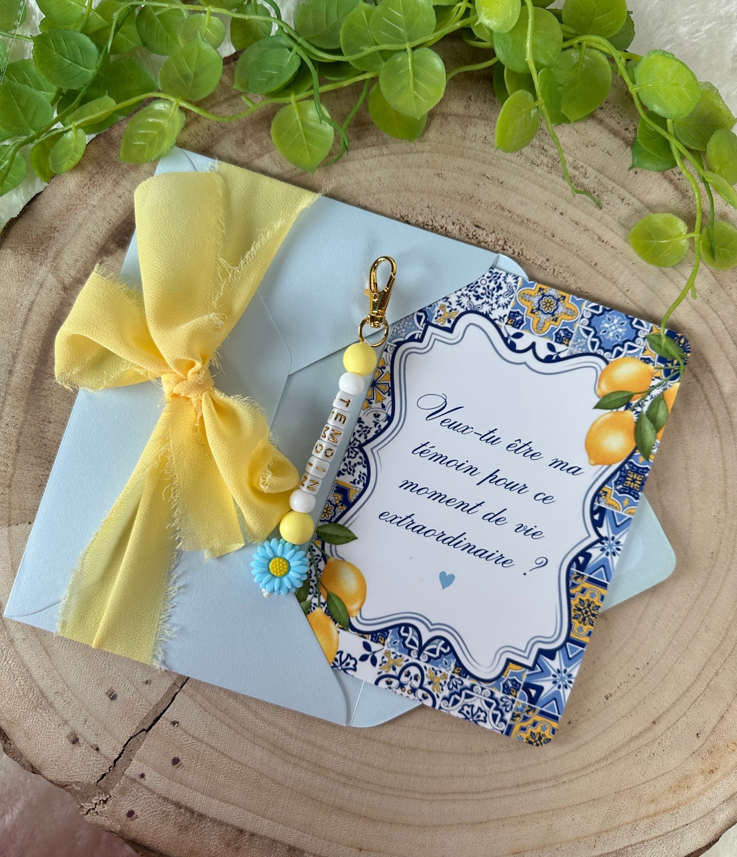 Demande témoin carte et porte clé dolce vita bleu jaune