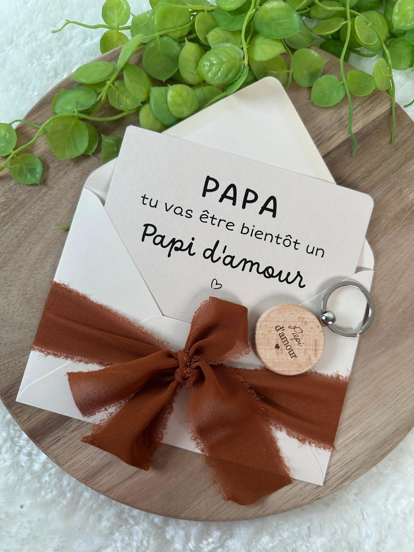 Annonce grossesse papi carte avec petit porte clé en bois pour papi d’amour Annonce ton Bonheur