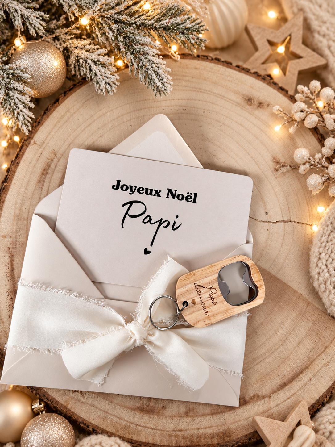 Annonce de grossesse décapsuleur et carte pour papi d'amour Beige NOEL