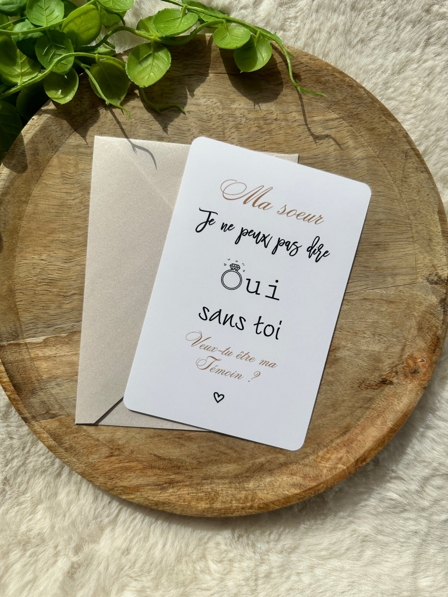 Carte demande de témoin de mariage beige ma soeur