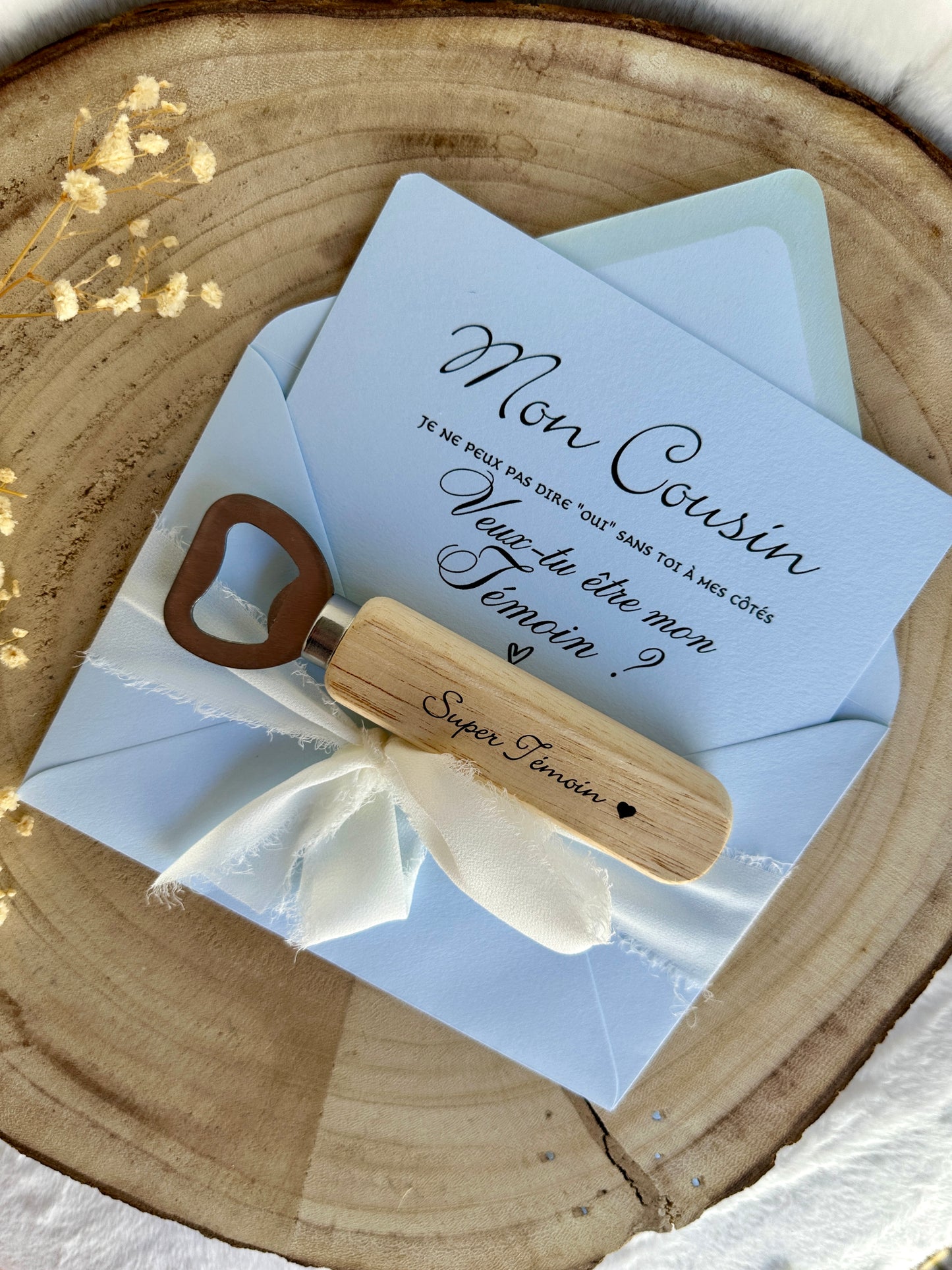 Demande témoin de mariage avec décapsuleur bleu