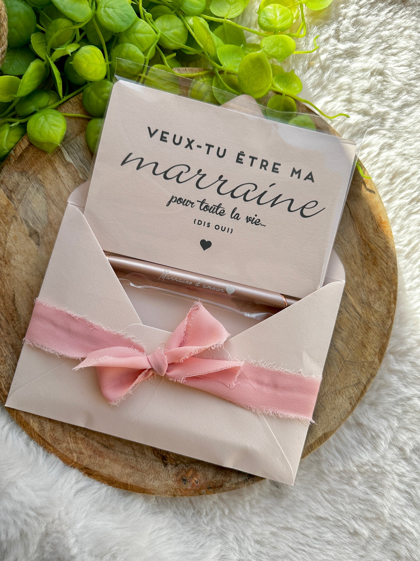 Annonce grossesse carte et stylo "marraine d'amour"