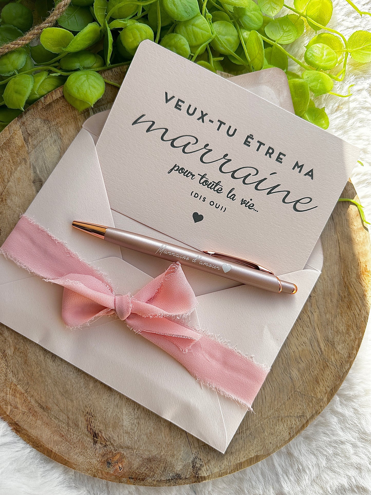 Annonce grossesse carte et stylo "marraine d'amour"