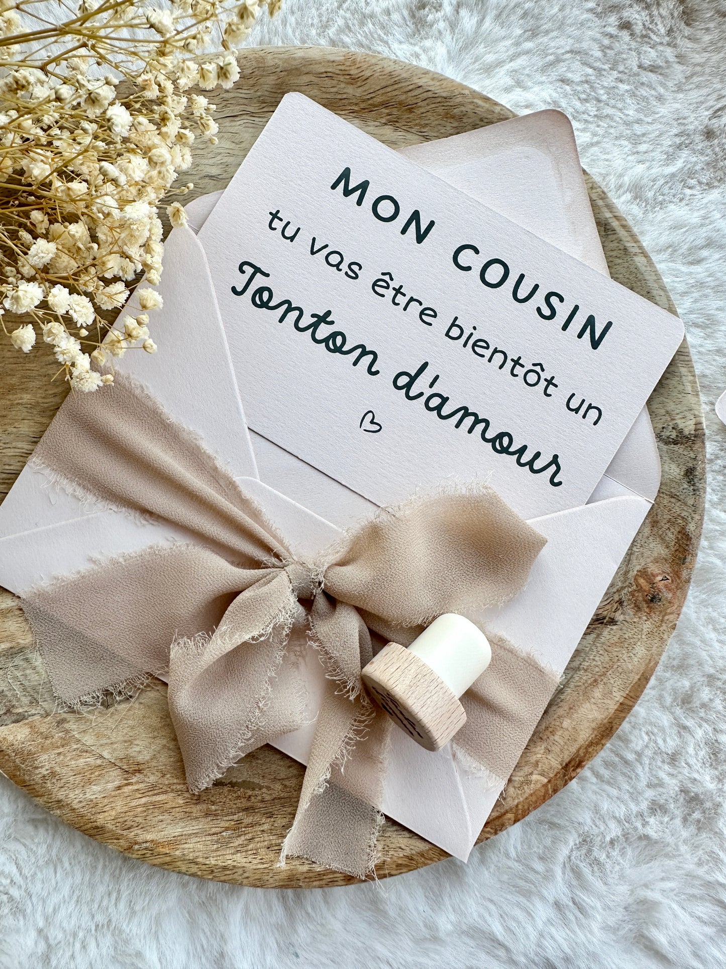 Annonce de grossesse décapsuleur/bouchon bouteille et carte pour tonton d'amour beige