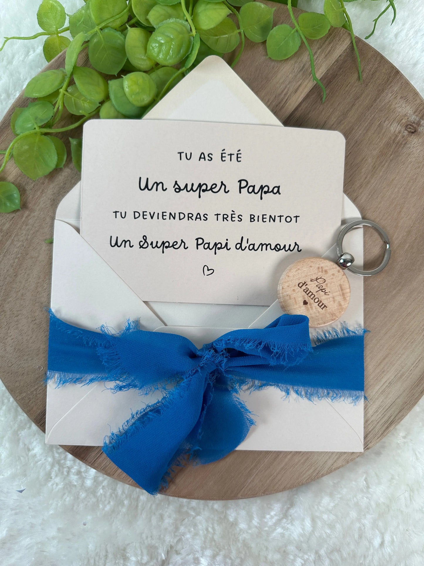 Annonce grossesse papi carte avec petit porte clé en bois pour papi d’amour Annonce ton Bonheur
