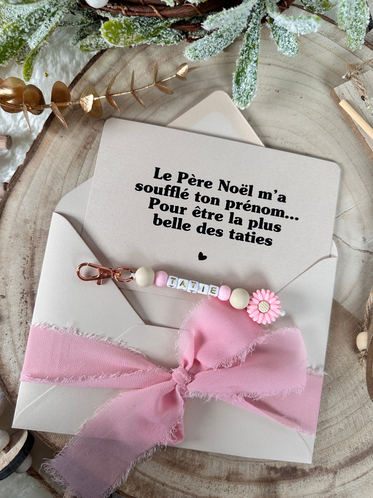 Annonce grossesse tatie carte porte-clés rose noel