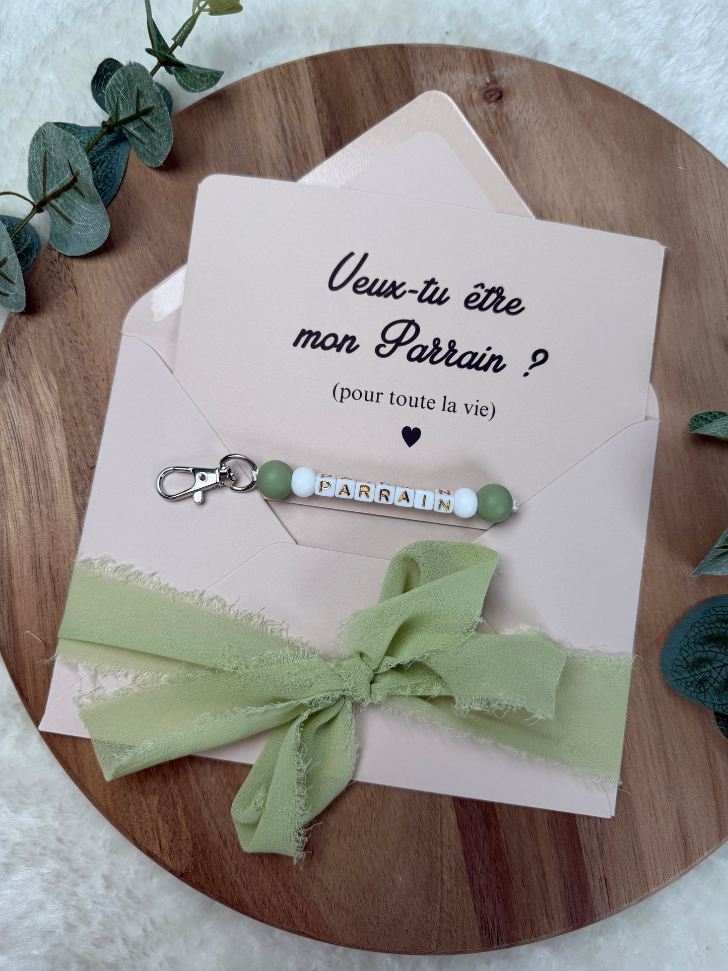 Annonce grossesse carte porte-clés parrain vert