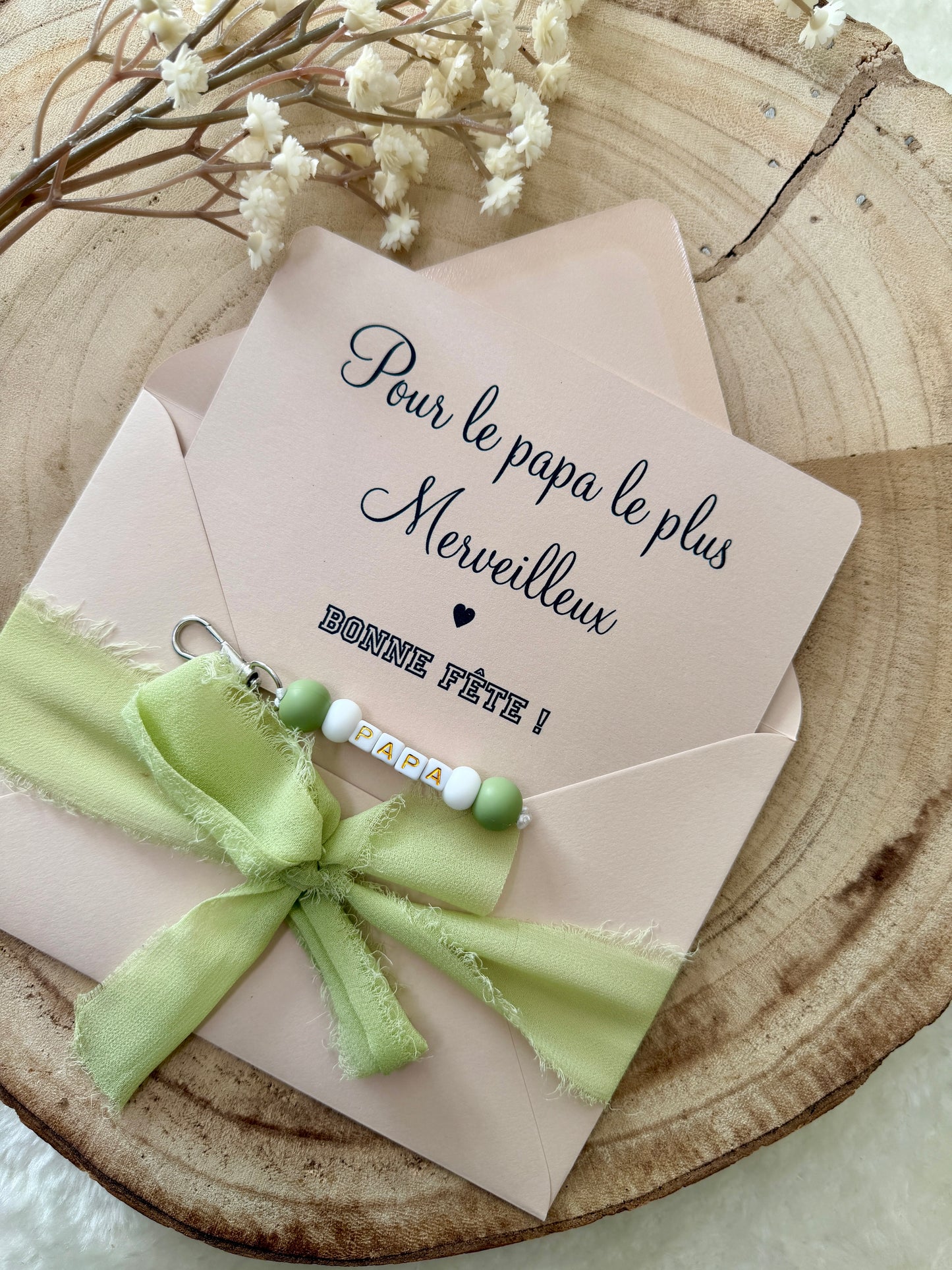 Cadeau fête des pères, papa porte clé perles vert