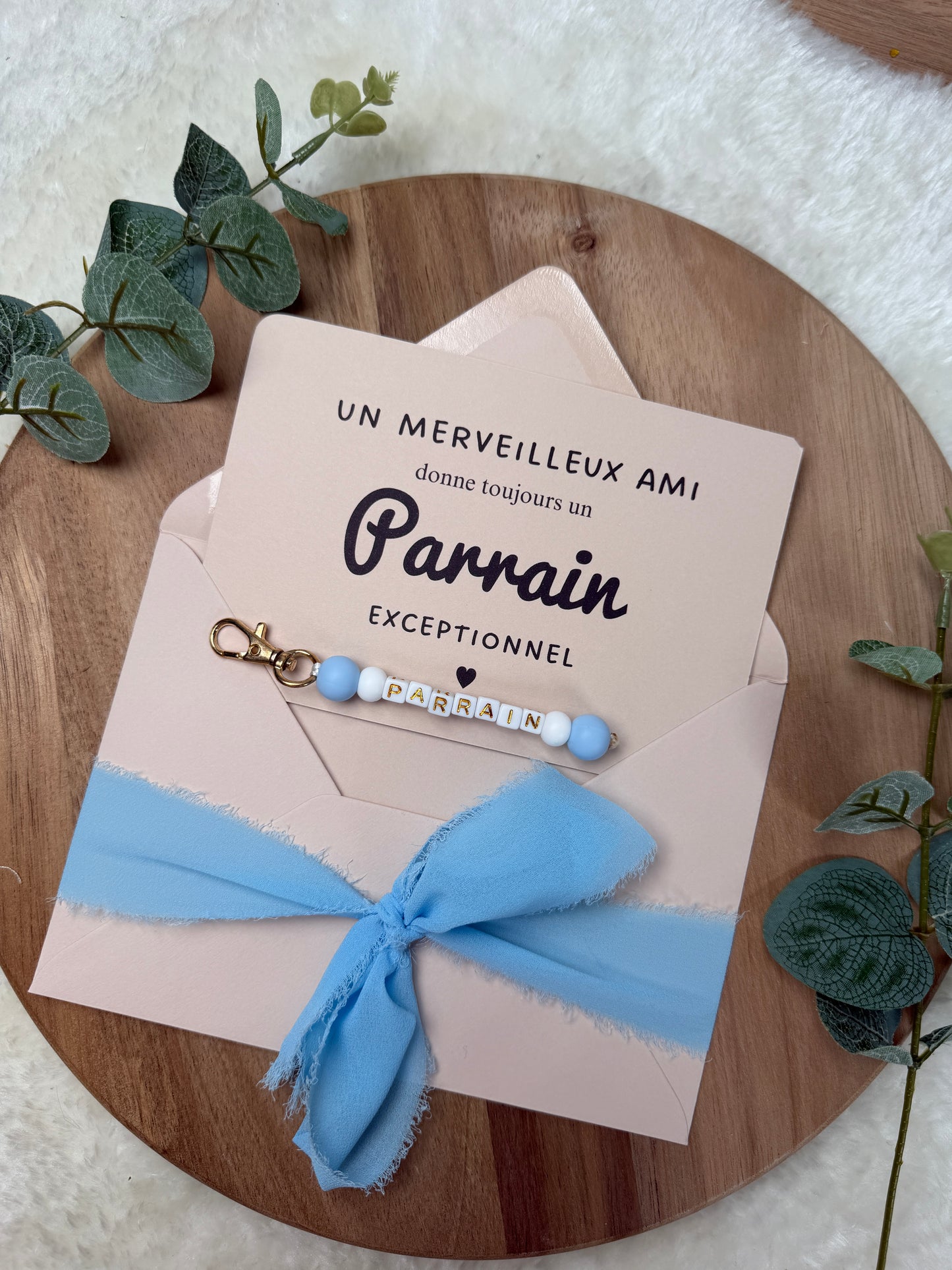 Annonce grossesse carte porte-clés parrain bleu ciel
