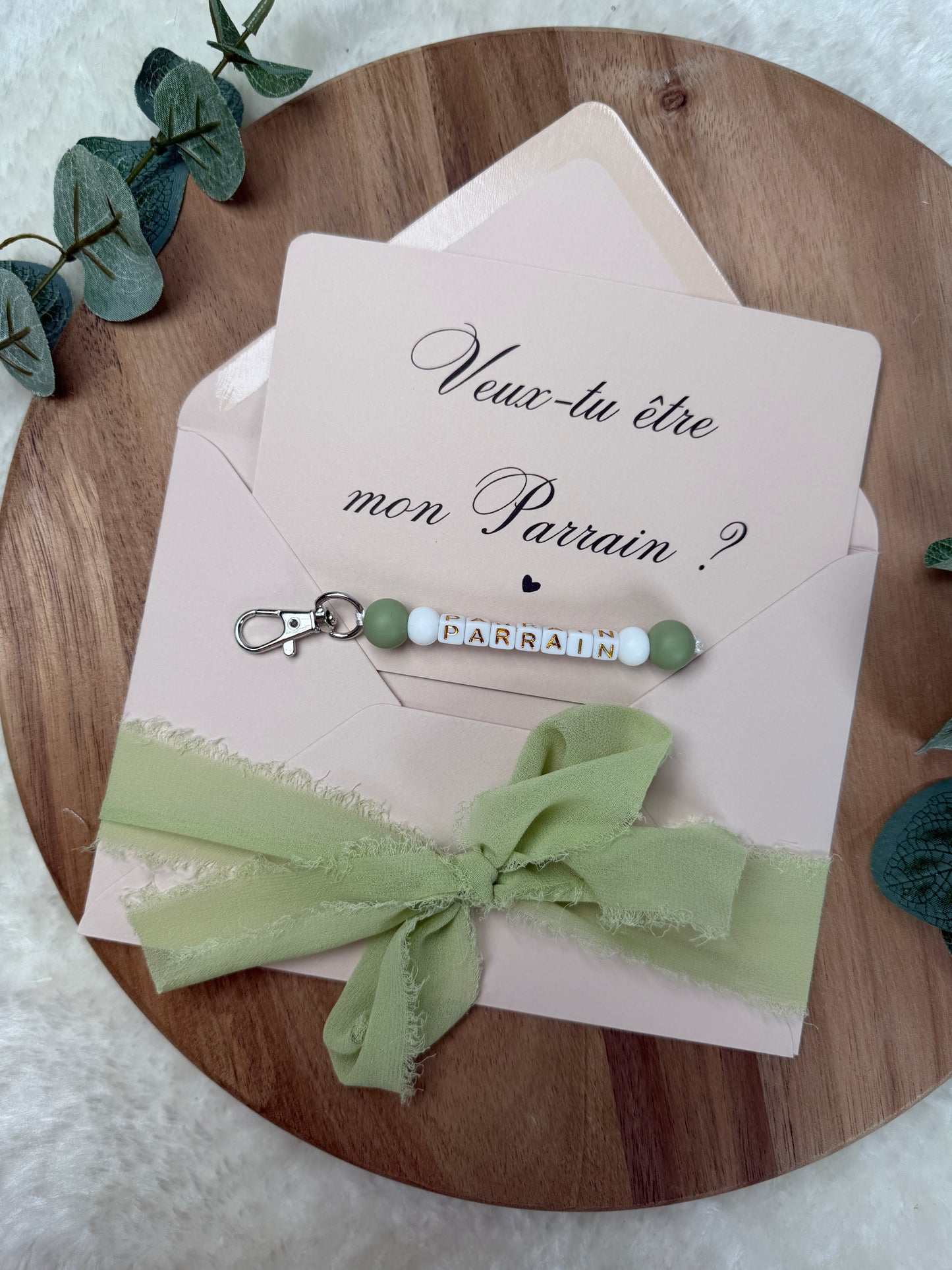 Annonce grossesse carte porte-clés parrain vert