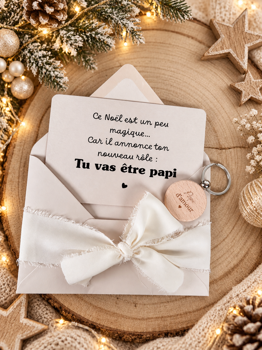 Annonce de grossesse porte clé papi d'amour Beige NOEL