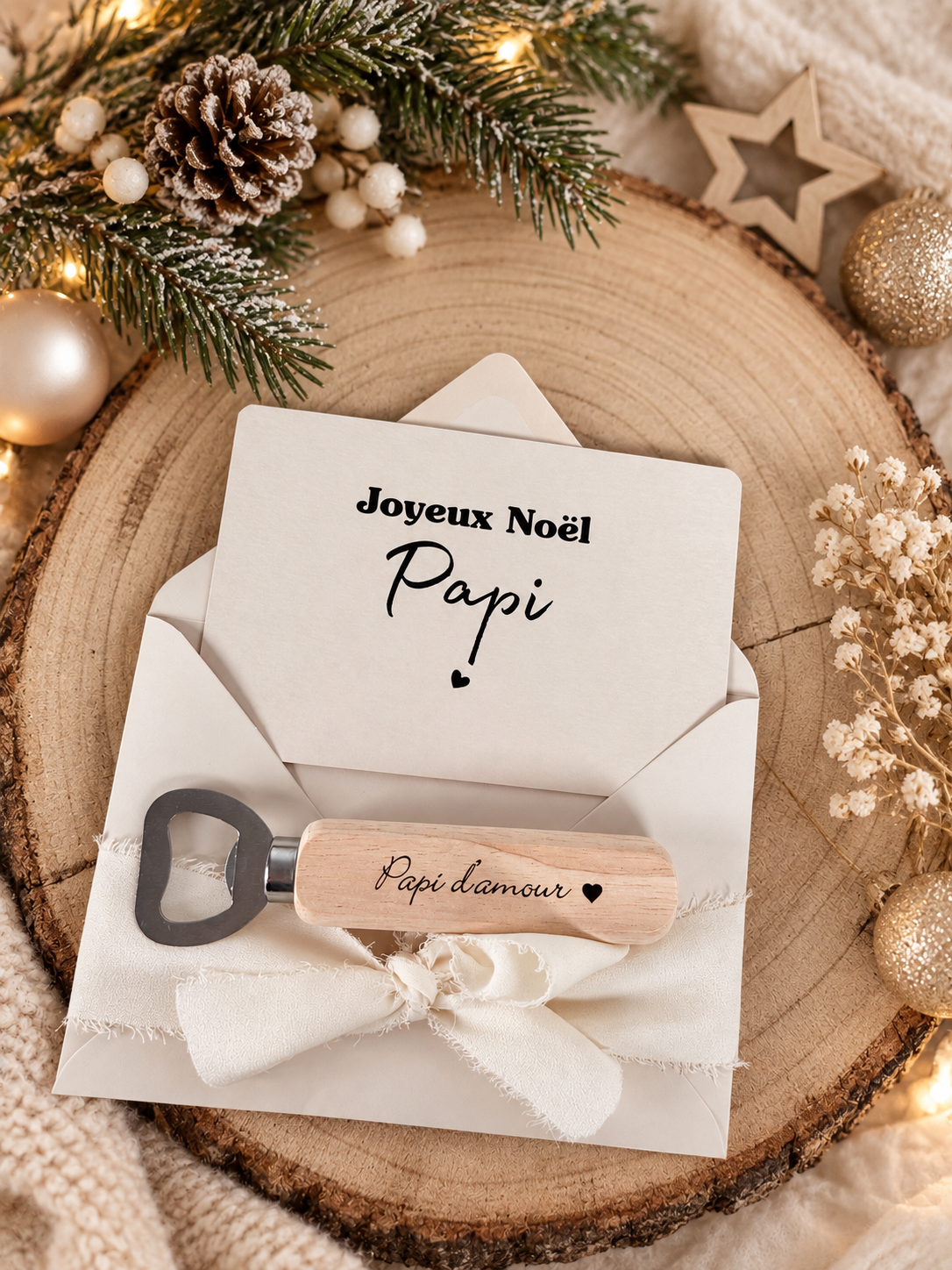 Annonce de grossesse décapsuleur   et carte pour papi d'amour Beige NOEL