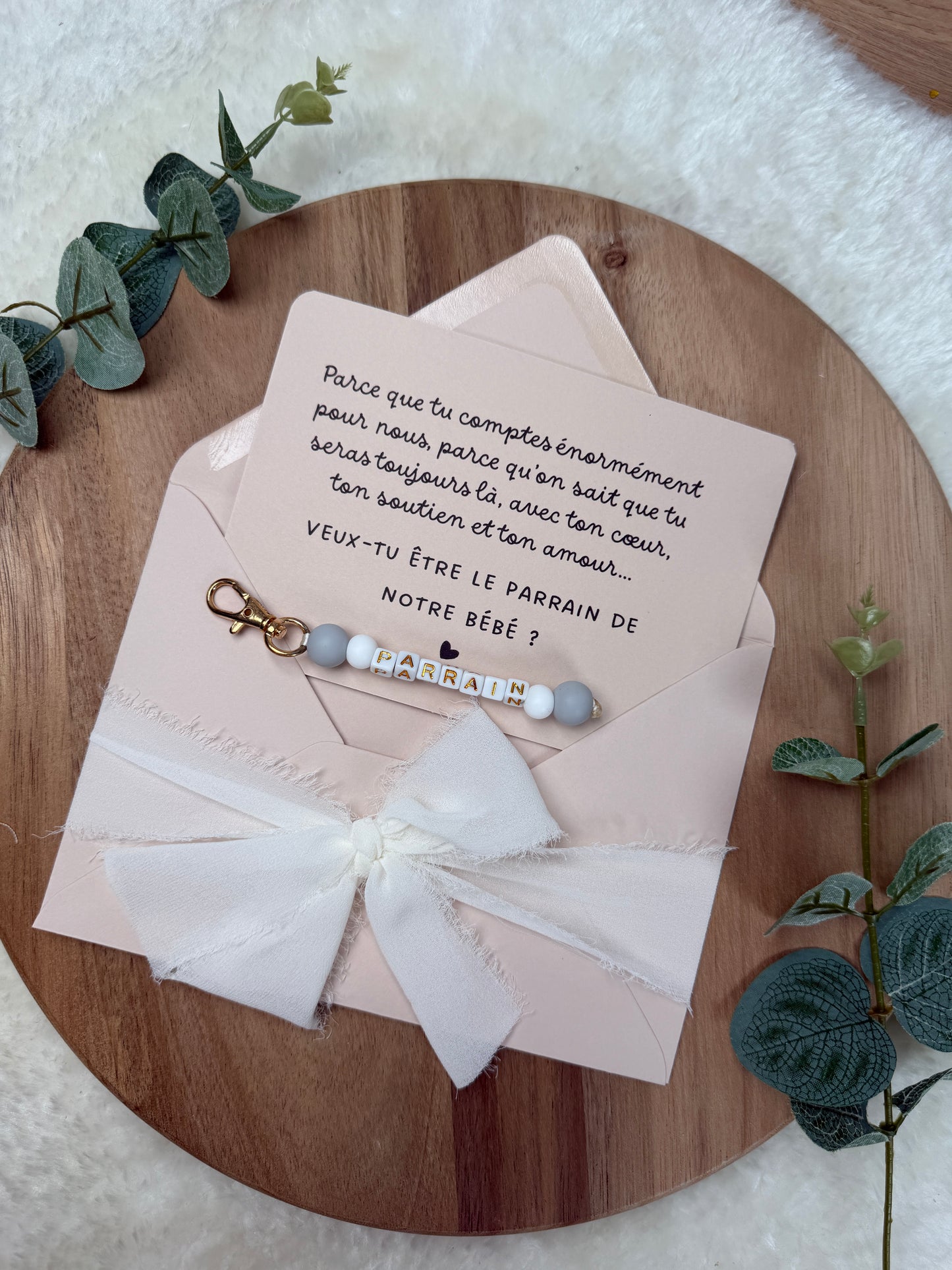Annonce grossesse carte porte-clés parrain gris