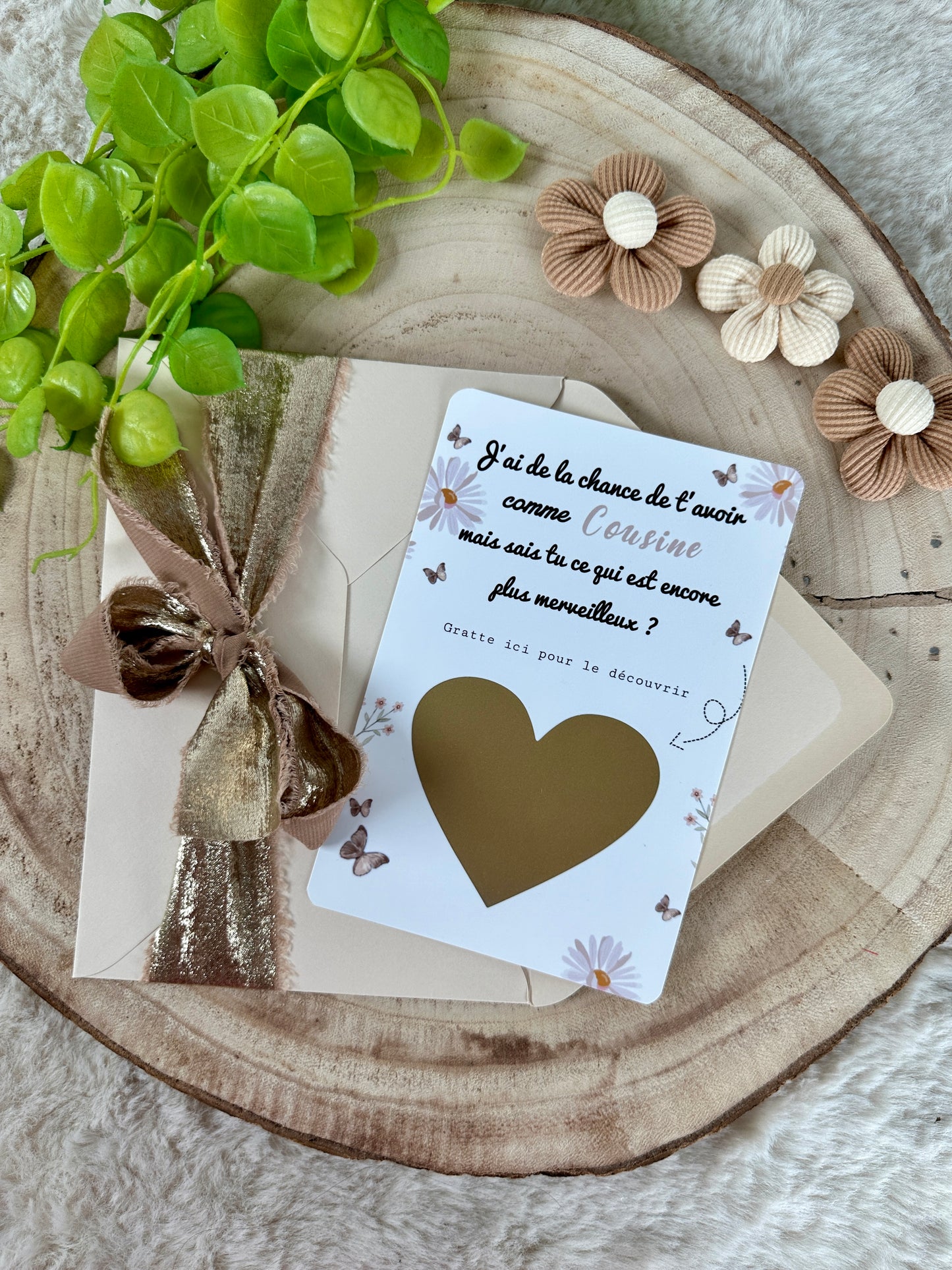 Carte à gratter famille surprise coeur doré marguerite