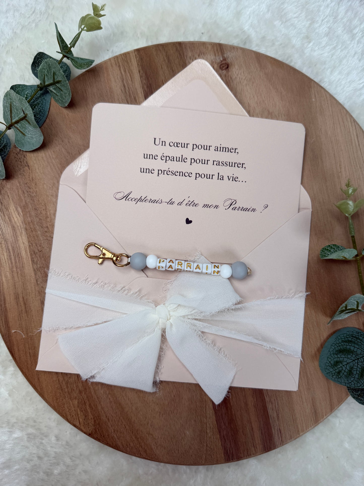 Annonce grossesse carte porte-clés parrain gris