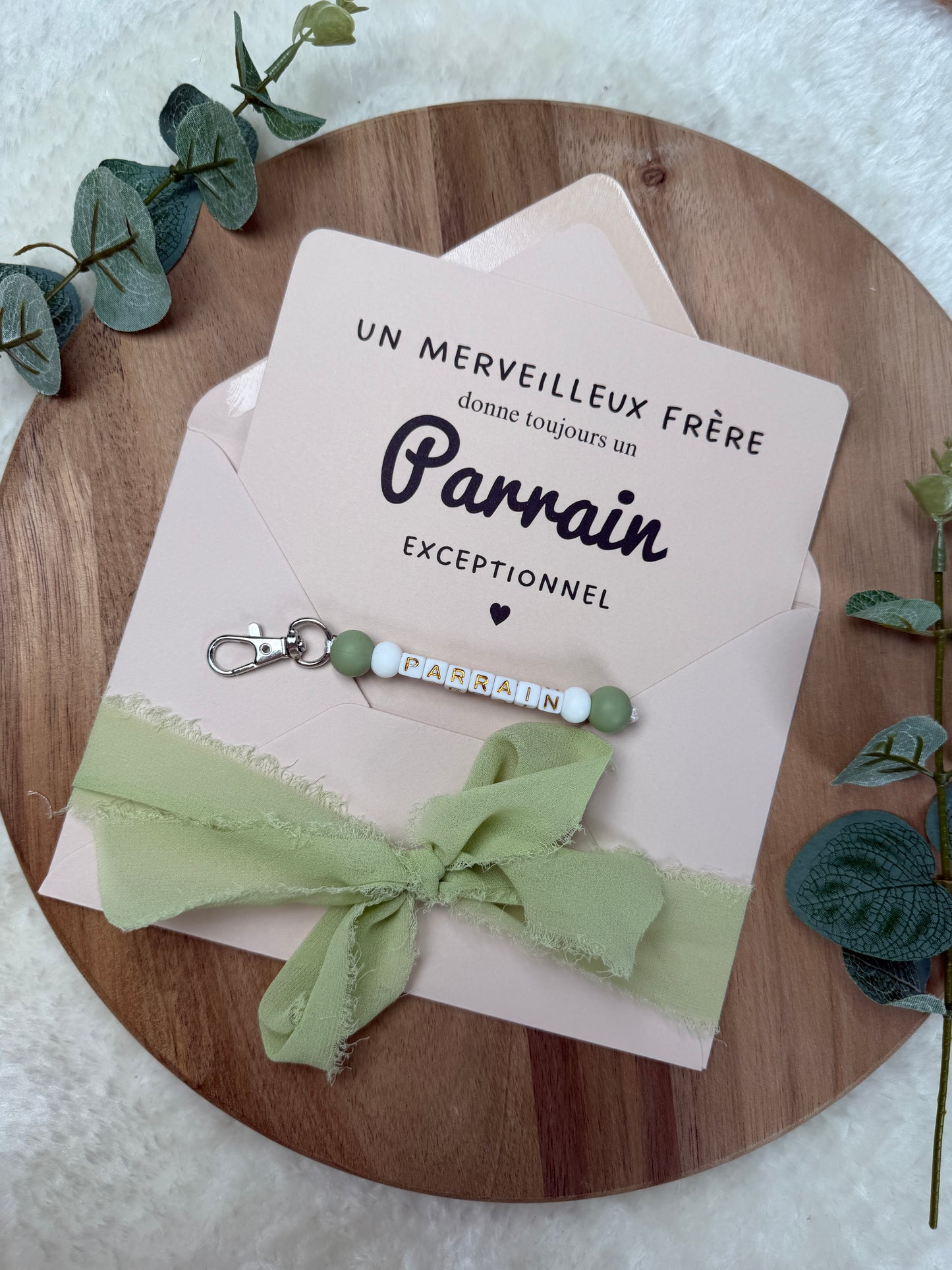 Annonce grossesse carte porte-clés parrain vert