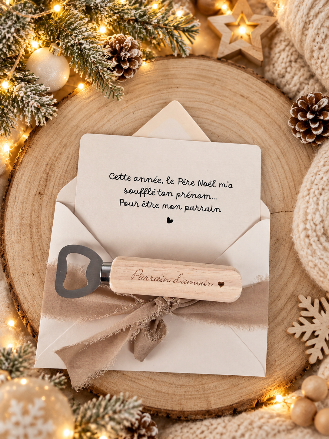 Annonce grossesse, demande parrain carte décapsuleur simple ou porte clé noel
