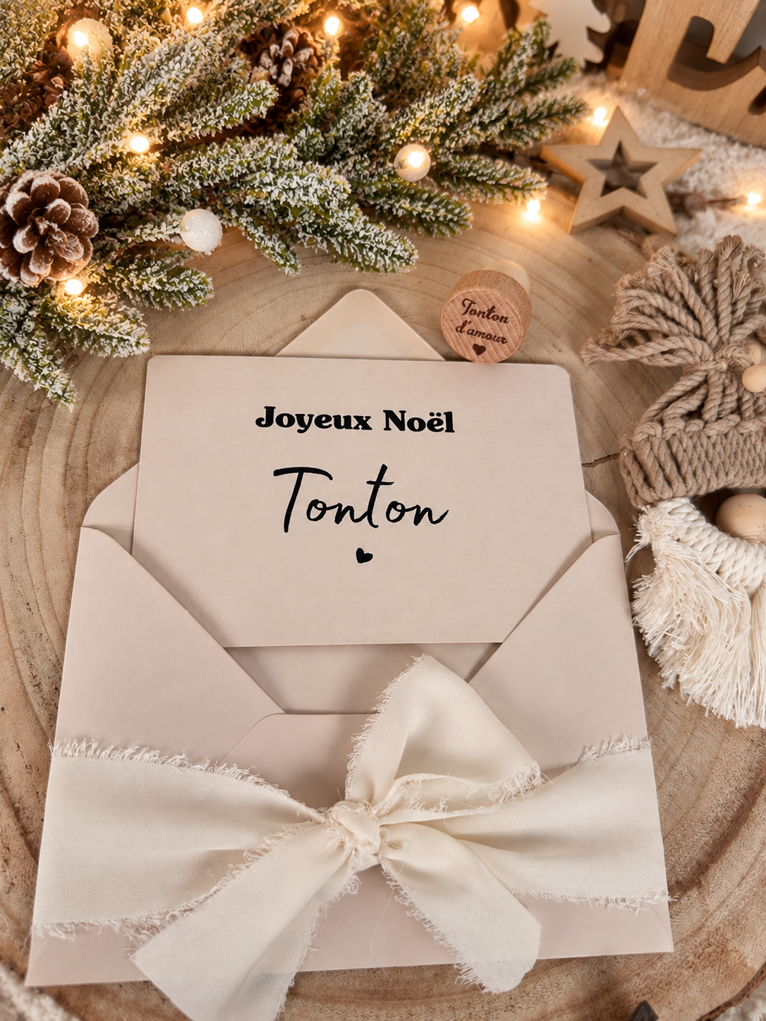 Annonce de grossesse décapsuleur/bouchon bouteille  et carte pour tonton d'amour beige noel