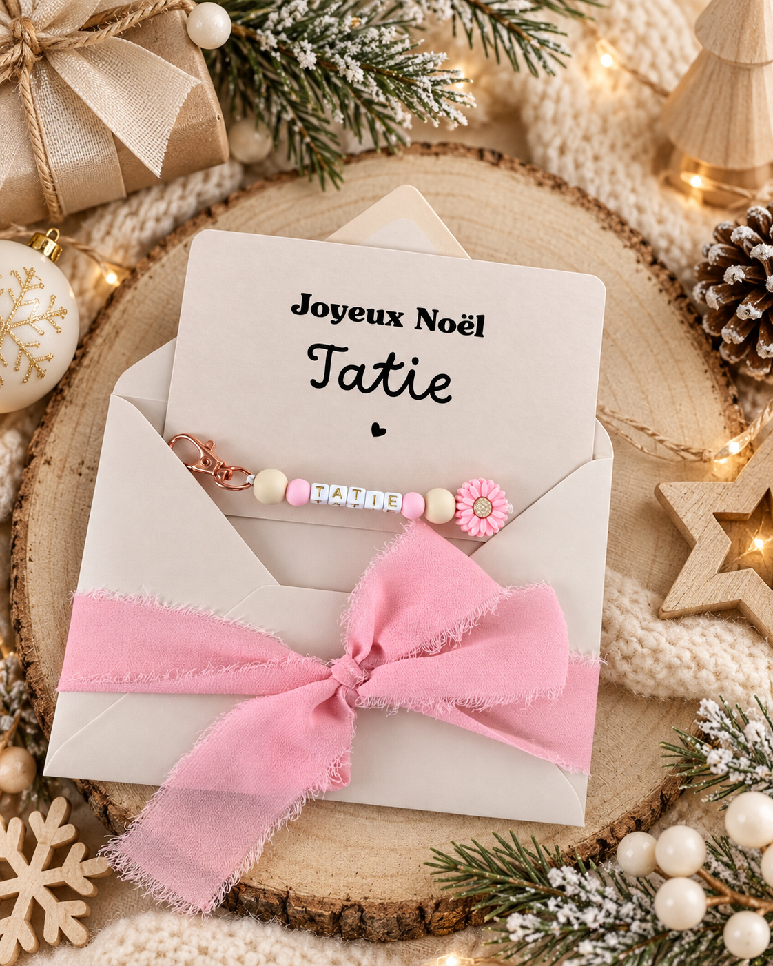 Annonce grossesse tatie carte porte-clés rose noel