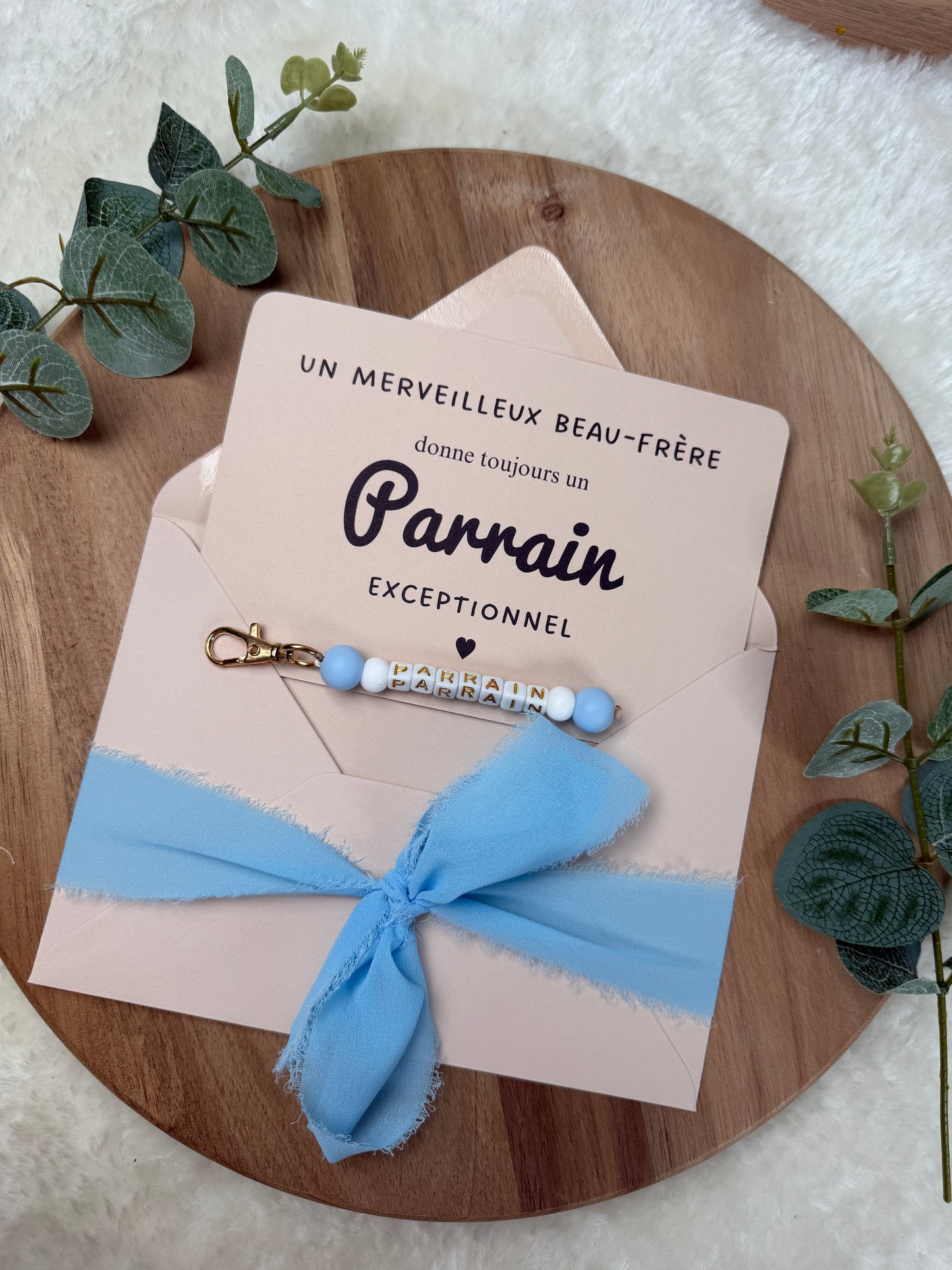 Annonce grossesse carte porte-clés parrain bleu ciel