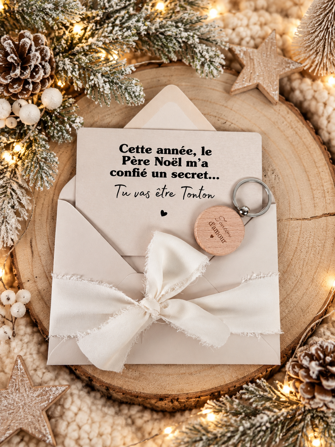 Annonce de grossesse décapsuleur/bouchon bouteille  et carte pour tonton d'amour beige noel