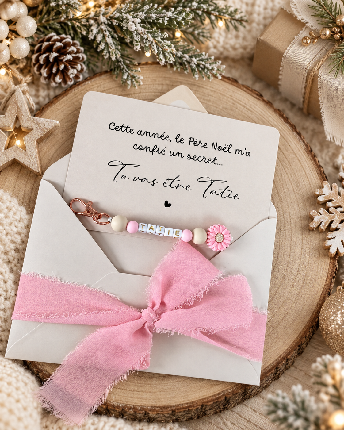 Annonce grossesse tatie carte porte-clés rose noel