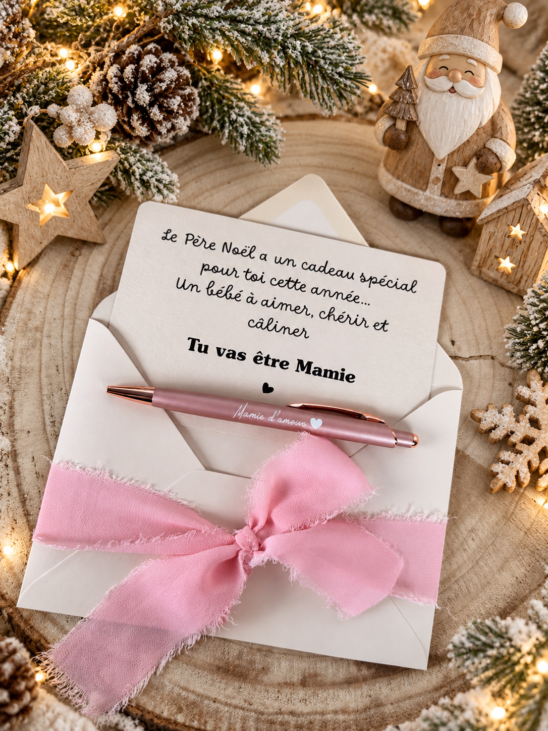 Annonce grossesse mamie carte avec petit stylo  noel
