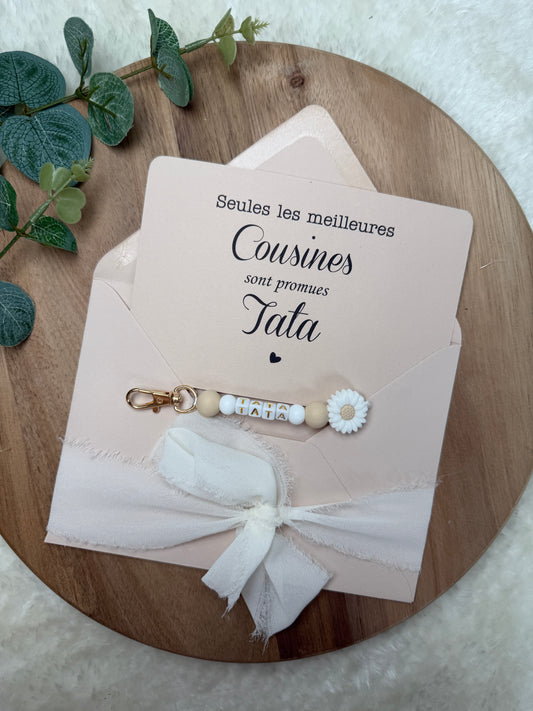 Annonce grossesse carte porte clé perle tata beige