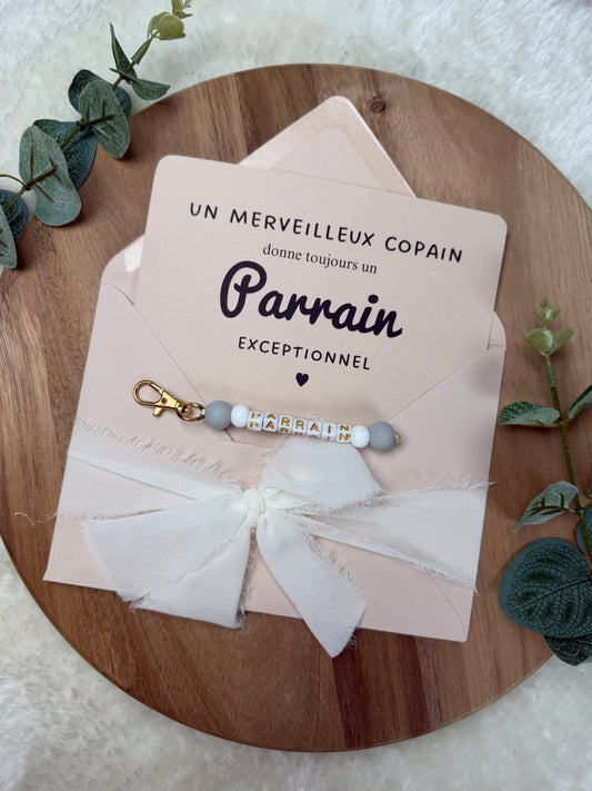 Annonce grossesse carte porte-clés parrain gris