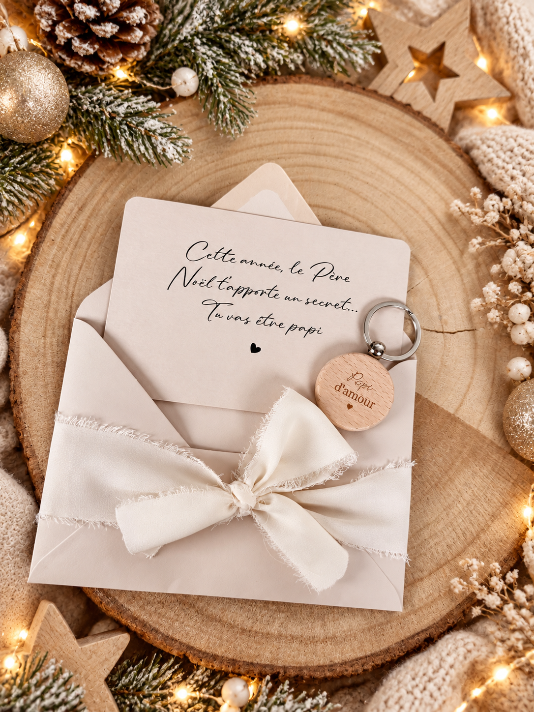 Annonce de grossesse porte clé papi d'amour Beige NOEL