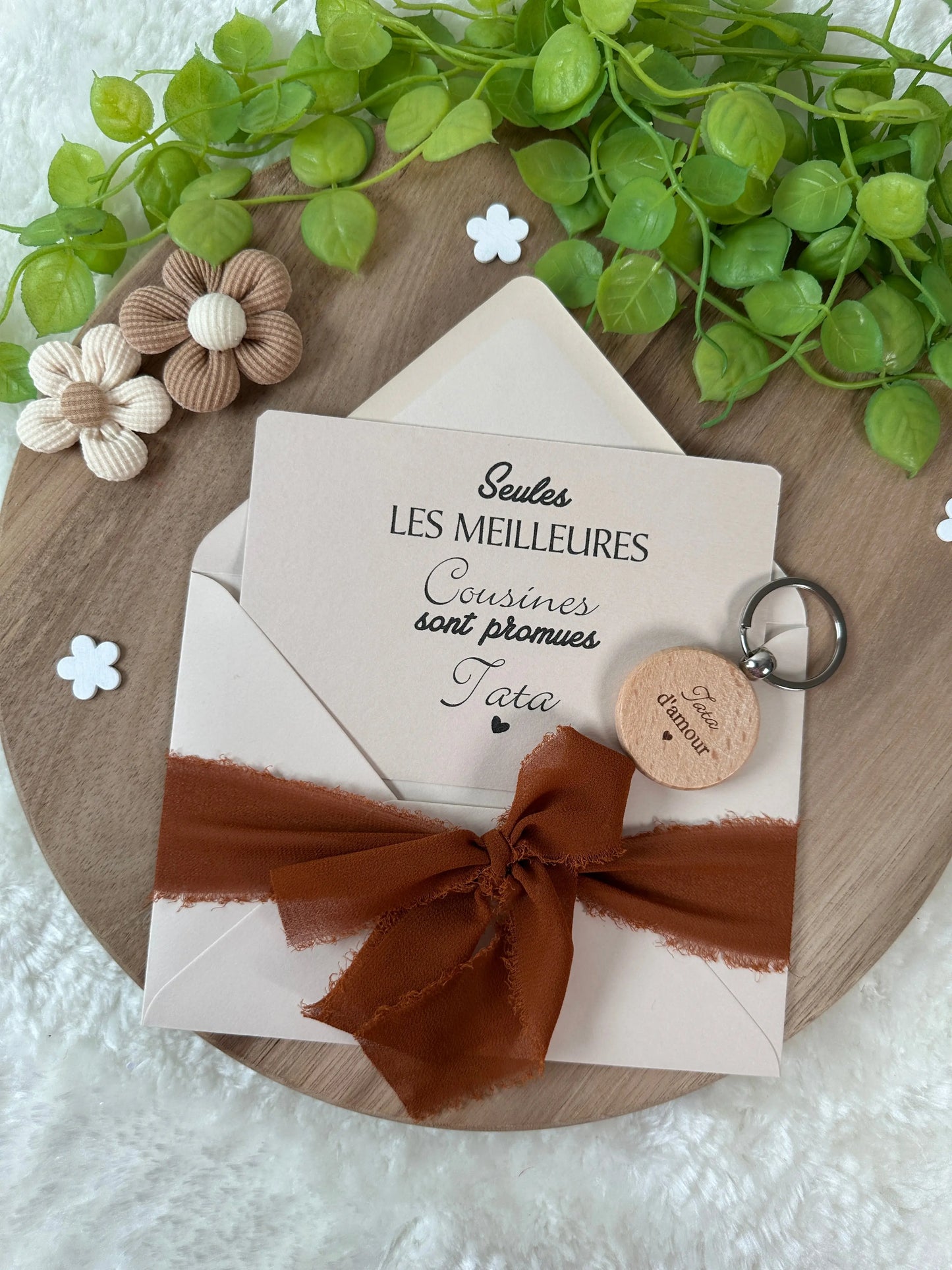Annonce grossesse carte avec petit porte clé en bois pour tata d’amour Annonce ton Bonheur