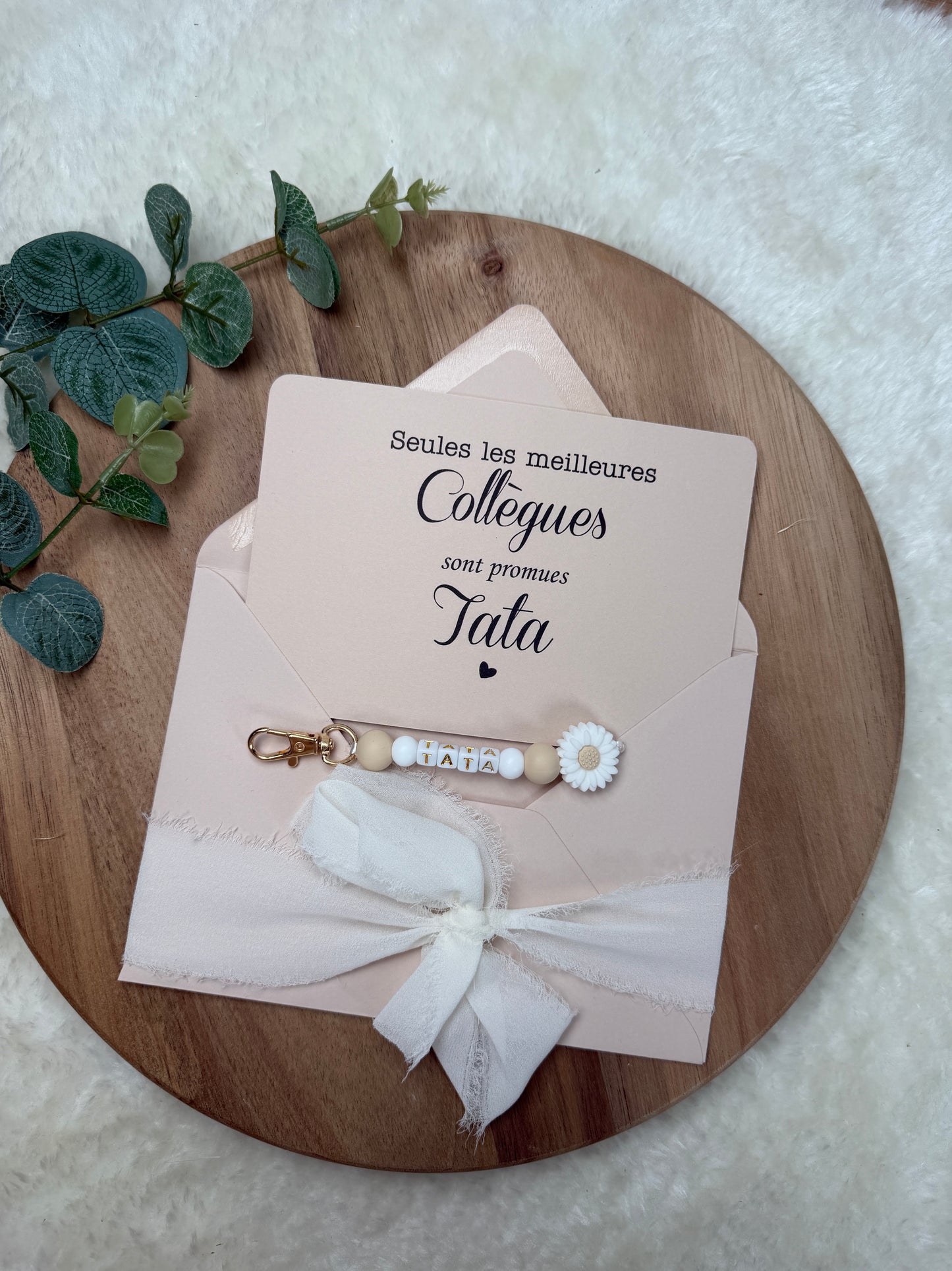 Annonce grossesse carte porte clé perle tata beige